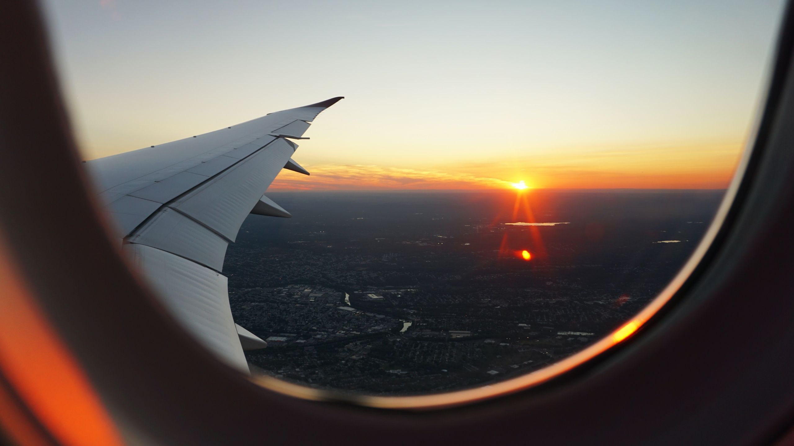 sunset view from airplane window