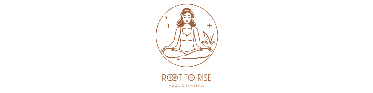 a drawing of a woman doing yoga on top of the root to rise logo