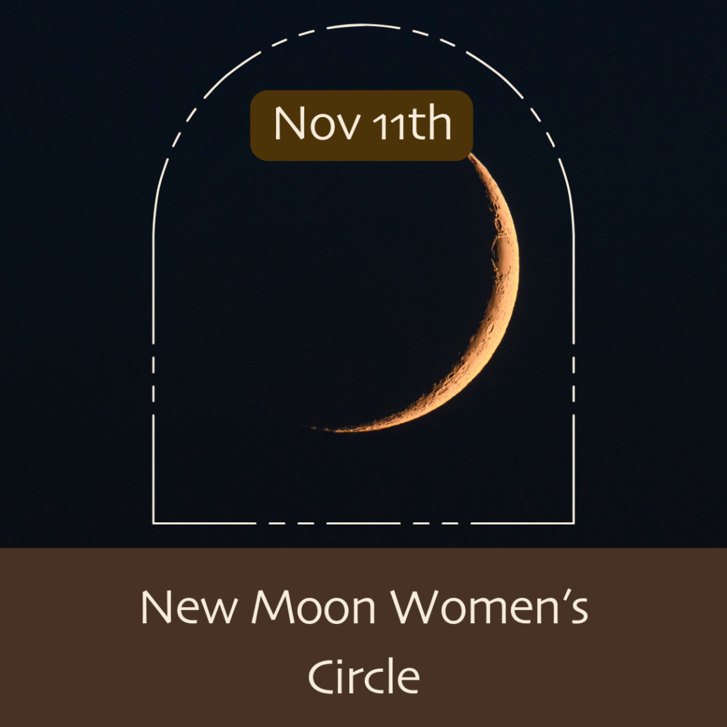 New Moon Women's Circle Nov. 11th poster with new moon image in the background.